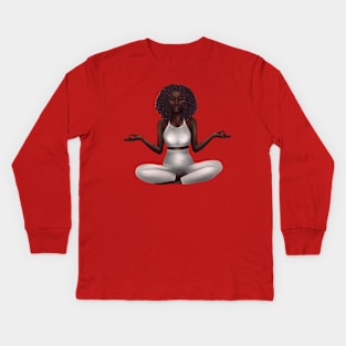 The girl is meditating Kids Long Sleeve T-Shirt